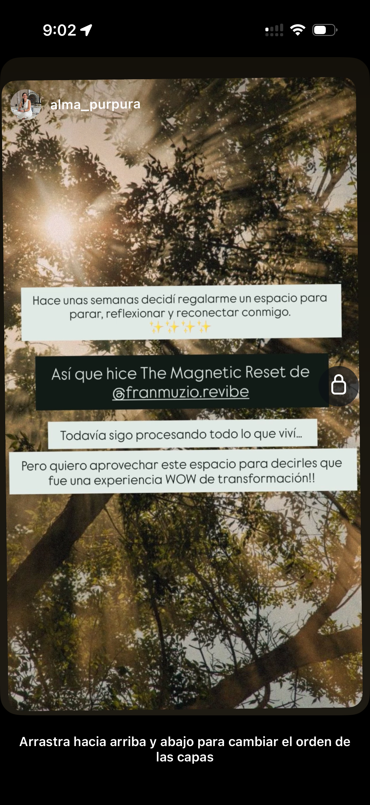 Testimonio Instagram — experiencia de transformación