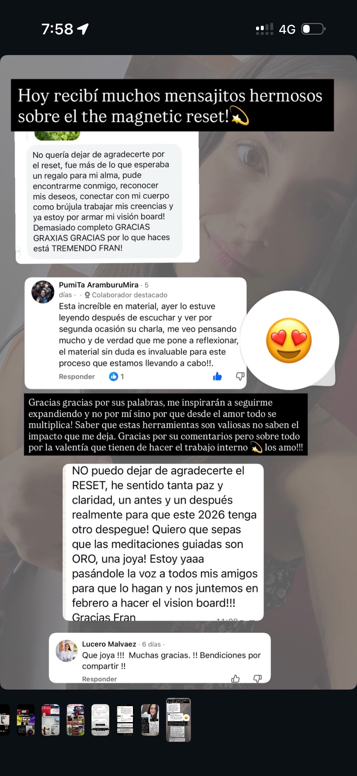 Testimonio Instagram — comentarios del Reset
